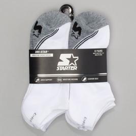 Mens Starter 6 Pk Toe Color Block No Show Socks - White