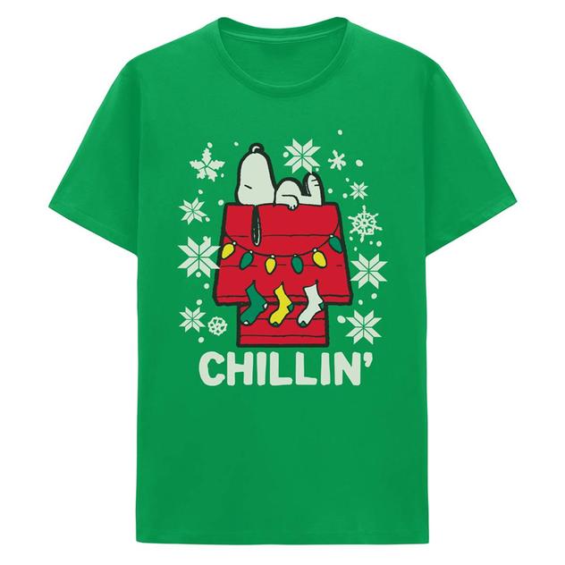 Young Mens Christmas Christmas Snoopy Chillin Short Sleeve Tee