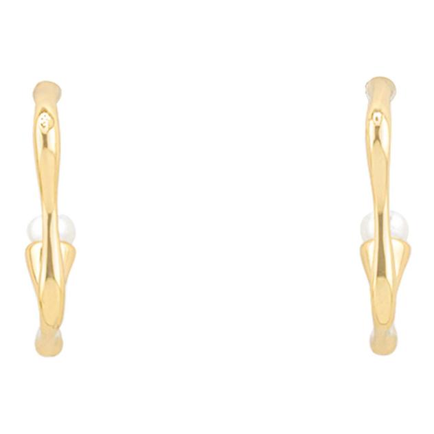 Design Collection Gold-Tone Pearl Curve Hoop Earrings