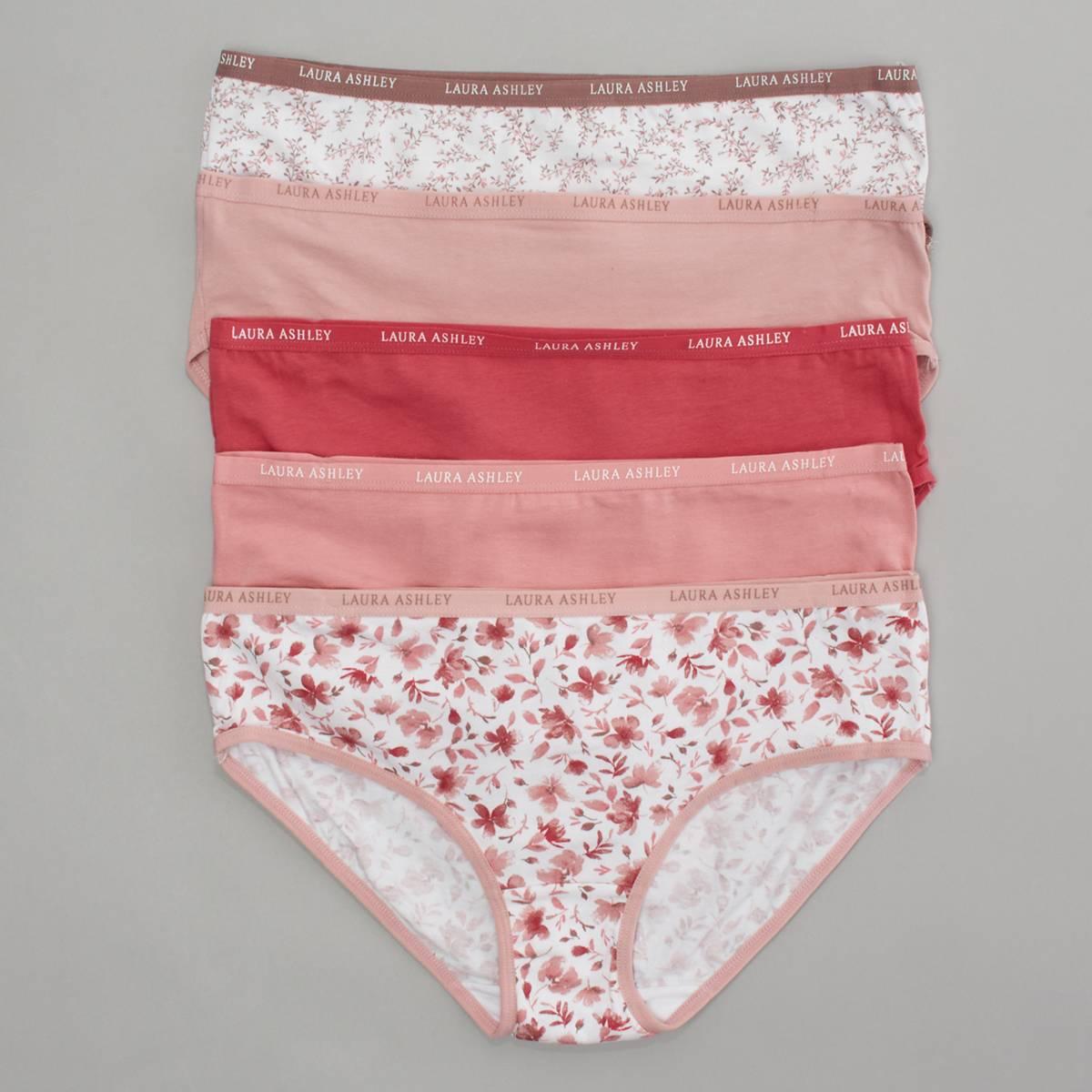 Womens Laura Ashley® 5pk. Cotton Spandex Bikini Panties w/ Flat