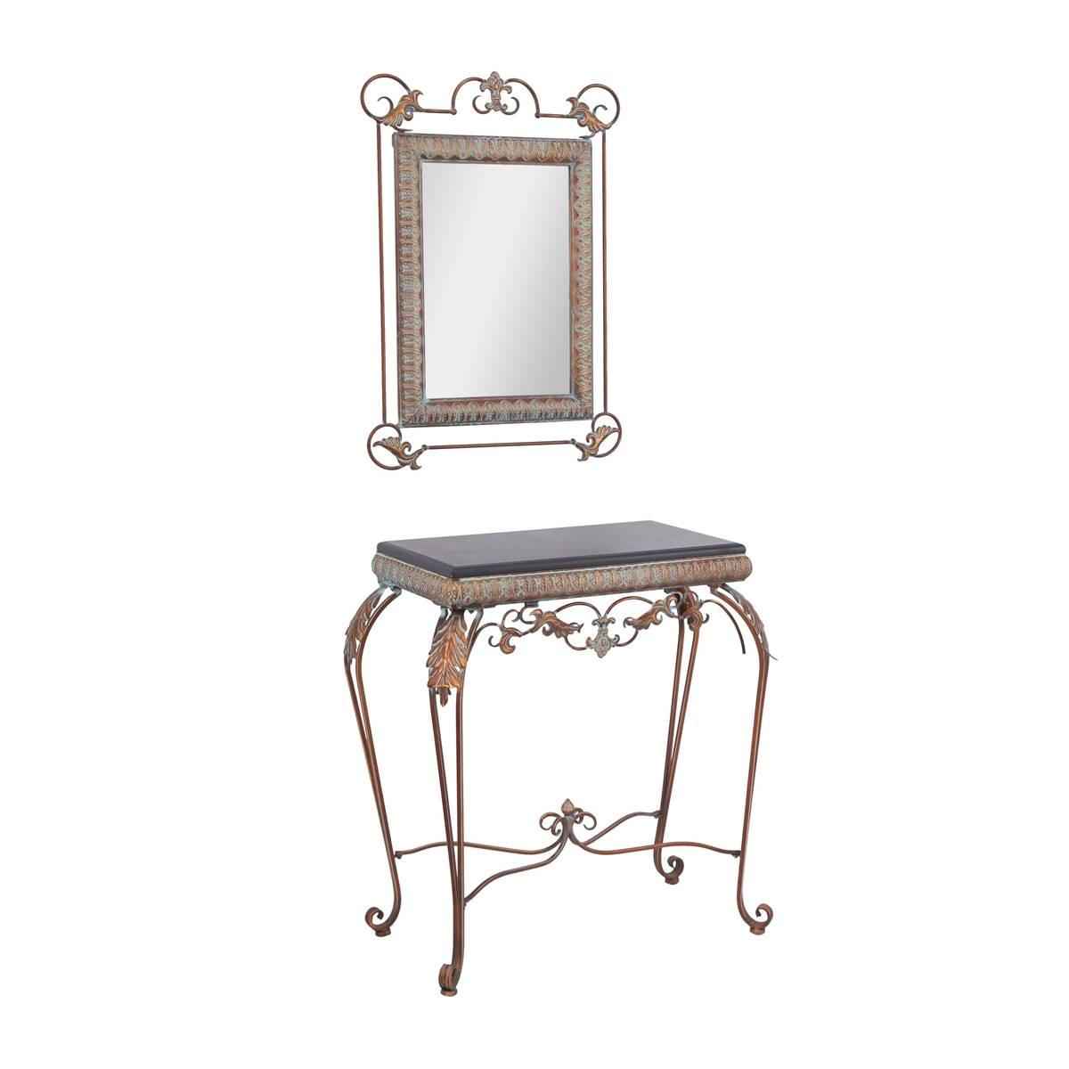 9th & Pike® Bronze Metal Traditional Console Table with Mirror