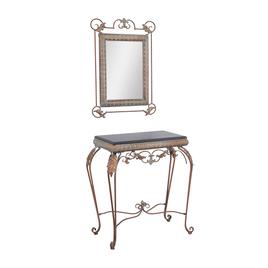 9th & Pike® Bronze Metal Traditional Console Table with Mirror