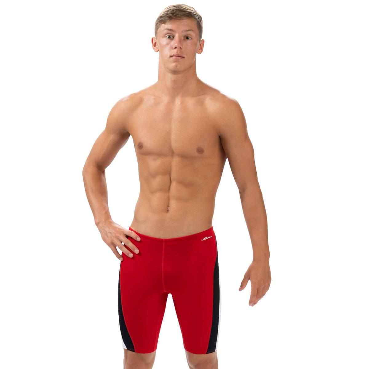 Mens Dolfin(R) Reliance Solid Red Color Block Jammer Swimsuit