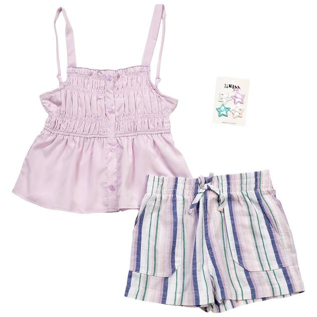 Girls (7-14) 1st Kiss® Smocked Tank with Stripe Short Set