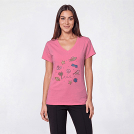 Womens New York Laundry Short Sleeve Rhinestone Coastal Tee