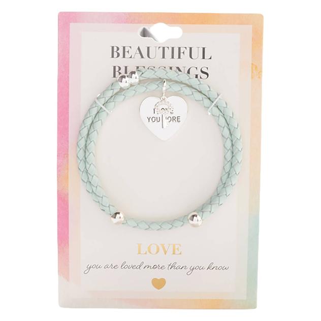 Beautiful Blessings Turquoise Leather Coil Heart Charm Bracelet