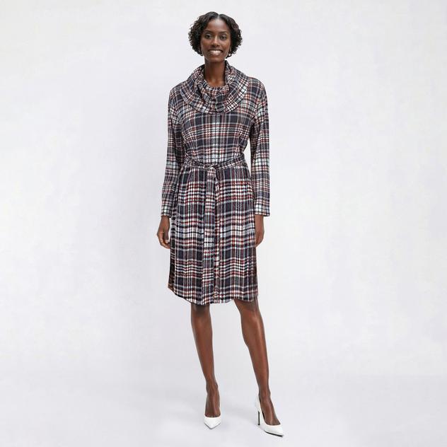 Petite Emily Daniels Long Sleeve Plaid Sweater Dress - Charcoal