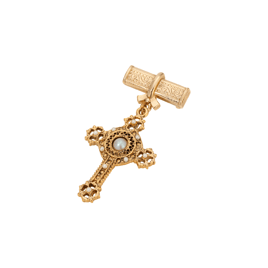 Symbols of Faith Gold Tone Center Faux Pearl Cross Pin
