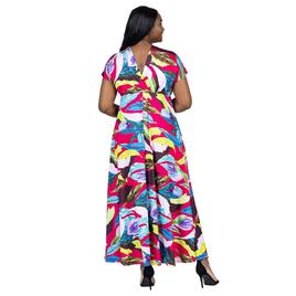 Plus Size 24/7 Comfort Apparel Tropical Empire Waist Maxi Dress