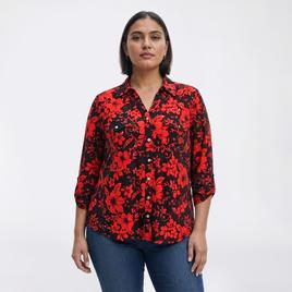 Plus Size Emily Daniels 3/4 Sleeve Disco Dot 2 Pocket Blouse