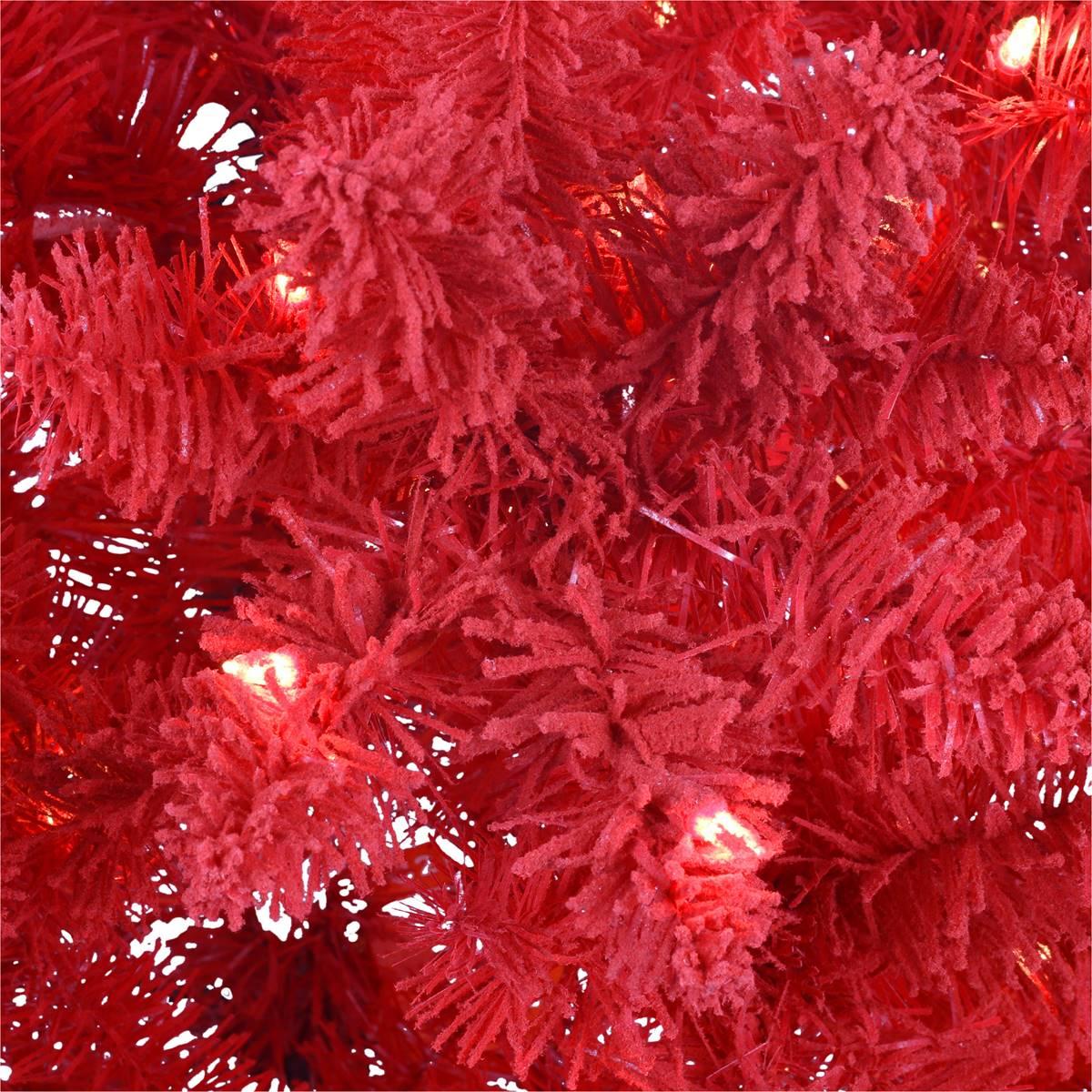 Puleo International 6.5ft. Pre-lit Flocked Fashion Red Tree