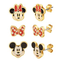 Brass 3pc. Minnie Mouse & Mickey Mouse Stud Earrings Set