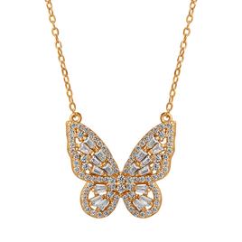 Yellow Gold Plated Cubic Zirconia Butterfly Pendant Necklace