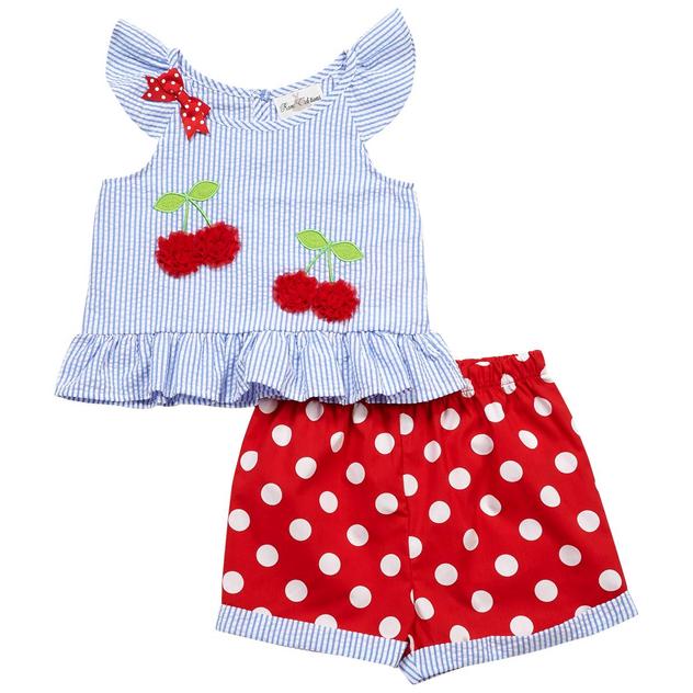 Girls (4-6x) Rare Editions Seersucker Cherry Top & Dots Short Set