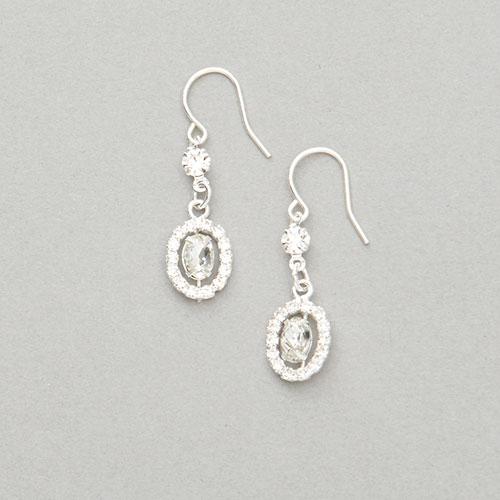 Rosa Rhinestones Silver Crystal Oval Halo Drop Earrings