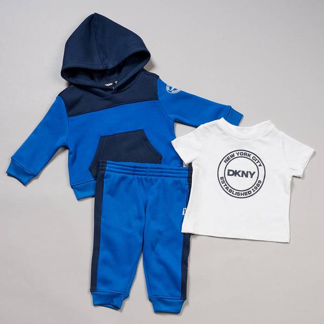 Baby Boy (12-24M) DKNY 3pc. Color Block Hoodie Tee & Joggers Set