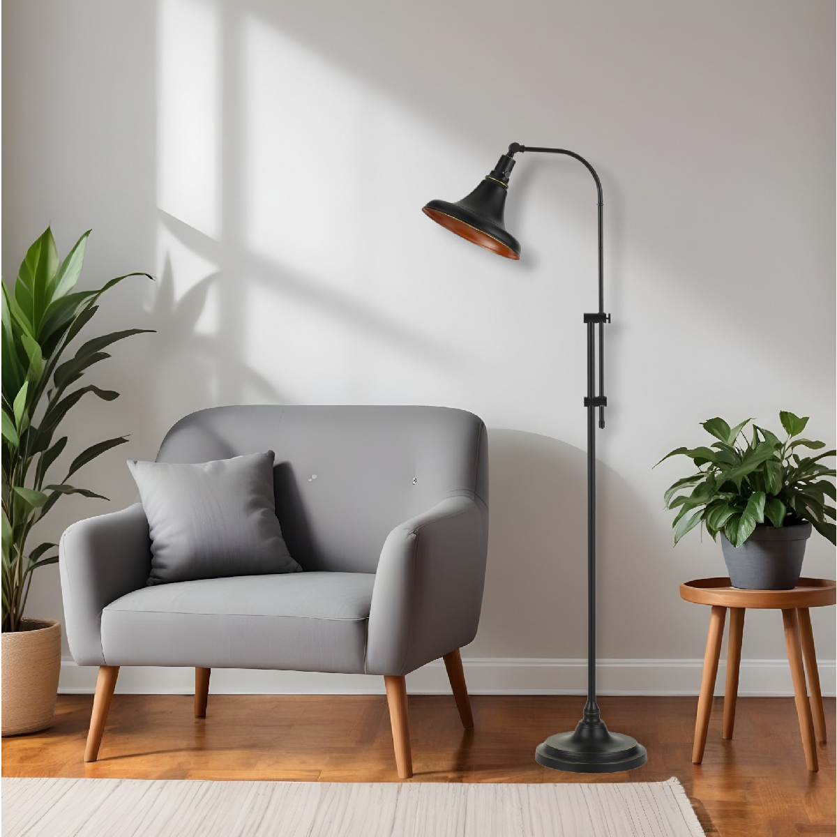 HomeRoots 58in. Bronze Adjustable Floor Lamp With Dome Shade