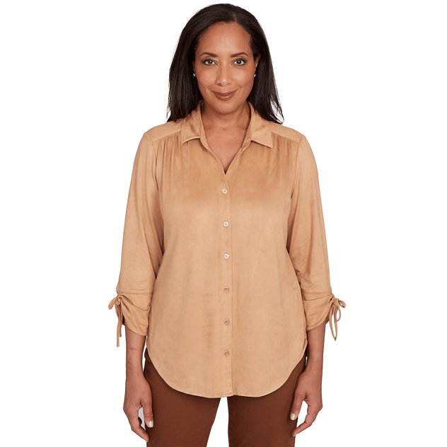 Petite Alfred Dunner Mount Laurel Faux Suede Tie Sleeve Blouse