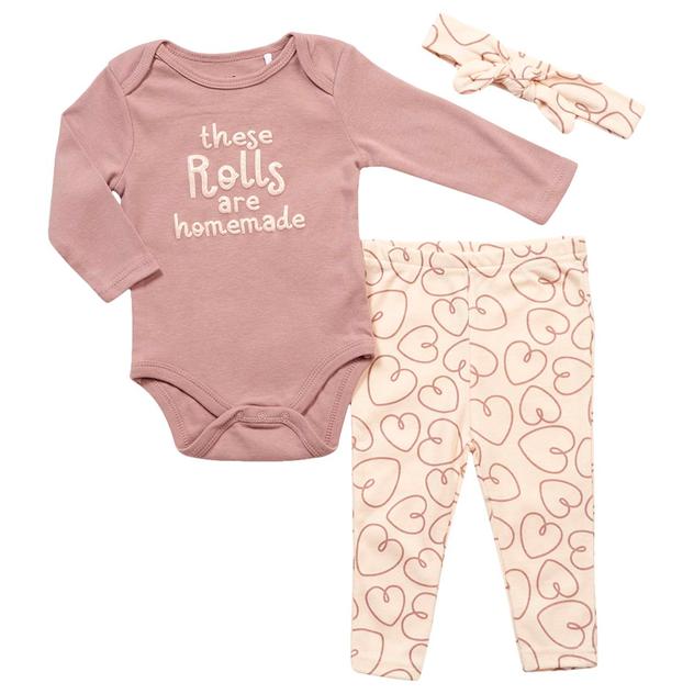 Baby Girl (NB-9M) Wild Child 3pc. Rolls are Homemade Bodysuit Set