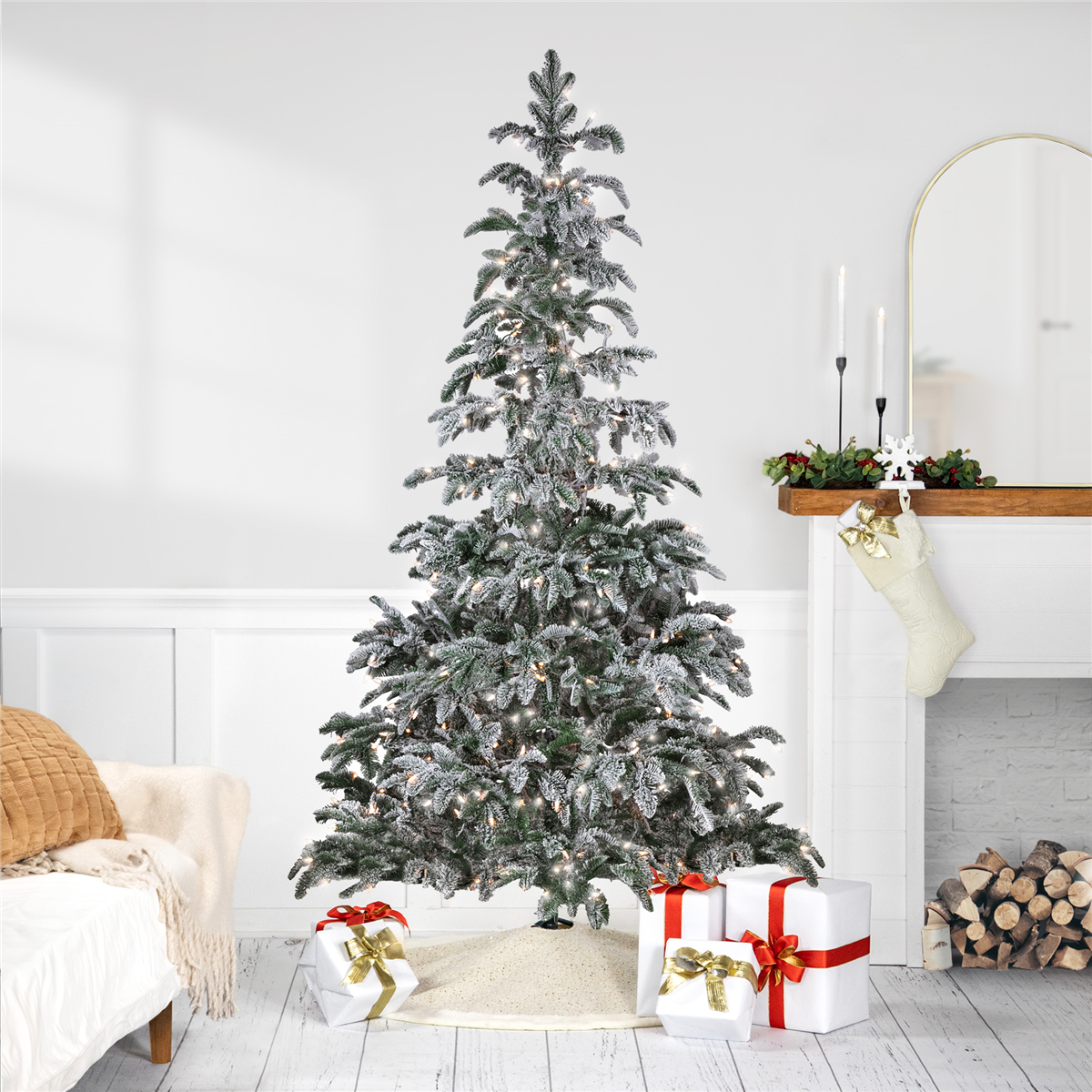 Northlight 6.5ft. Real Touch™ Pre-Lit Flocked Fir Christmas Tree