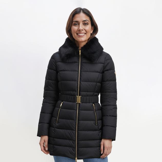 Womens Michael Kors Belted Walker with Faux Fur Club Collar