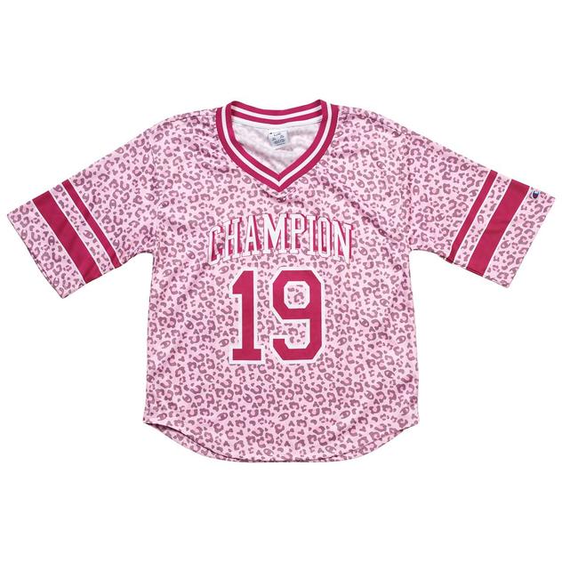Girls (7-16) Champion® V-Neck Leopard Football Top