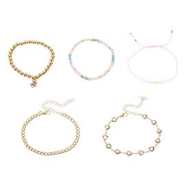 Ashley 5pk. Gold/Beaded/Cord Bracelet Set