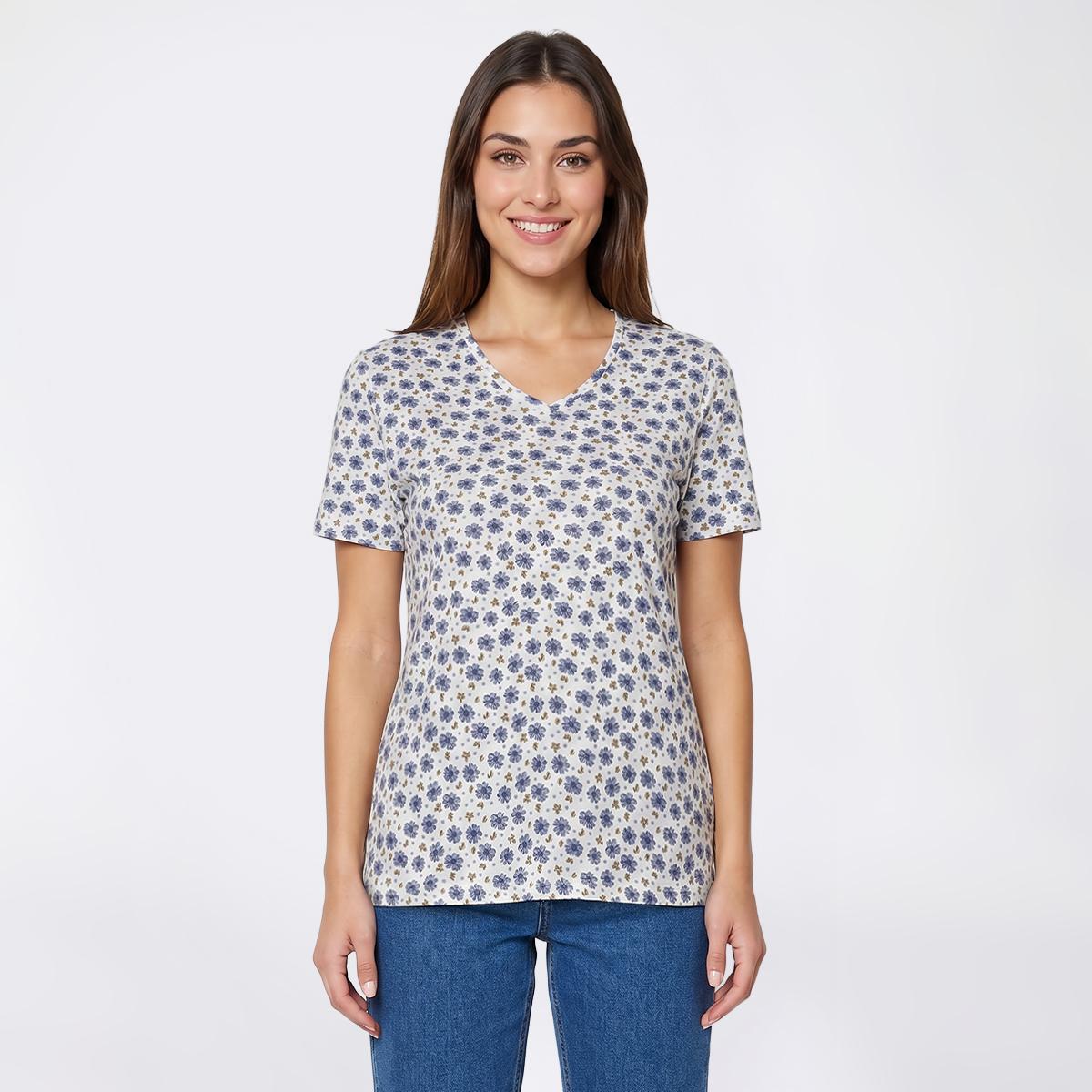 Womens Hasting & Smith Short Sleeve Floral & Leaf V Neck Tee