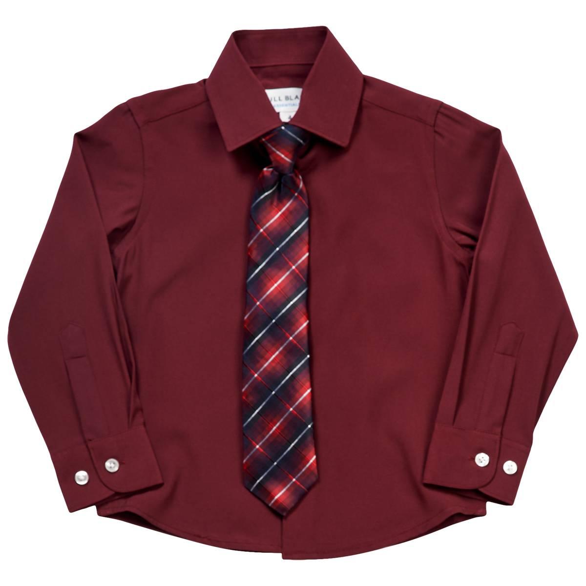 Boys (4-7) Bill Blass Long Sleeve Dress Shirt & Tie Set - Wine