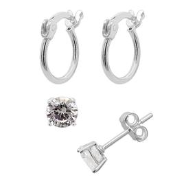 Marsala Sterling Silver 10mm Hoop & 5mm CZ Stud Duo Earrings