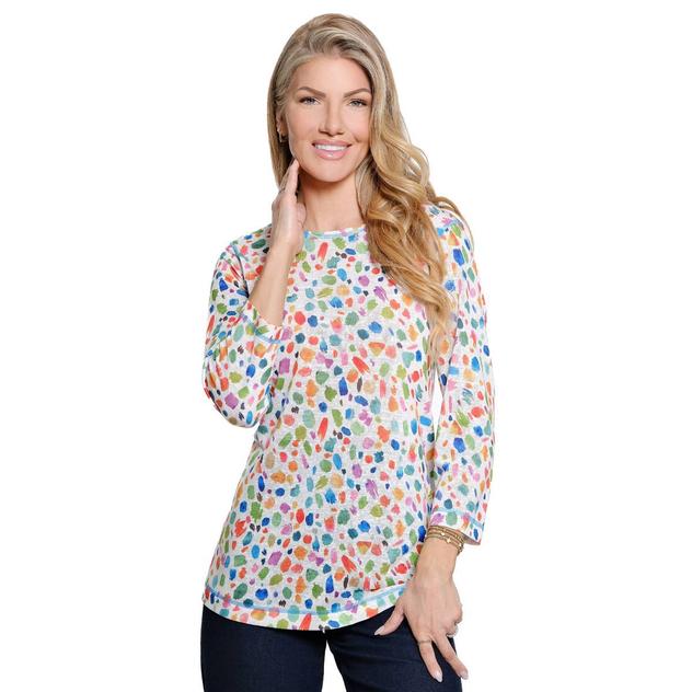Plus Size Ali Miles 3/4 Sleeve Watercolor Dot Blouse