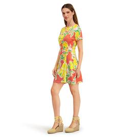 Womens Stella Parker Short Sleeve Tropical Ruch A-Line Dress