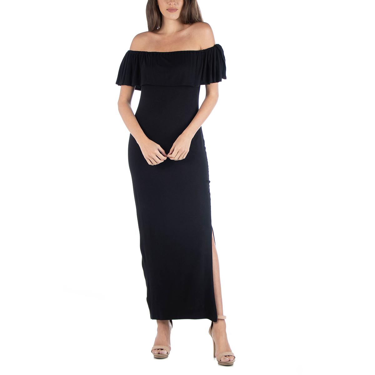Womens 24/7 Off Shoulder Ruffled Maxi Dress