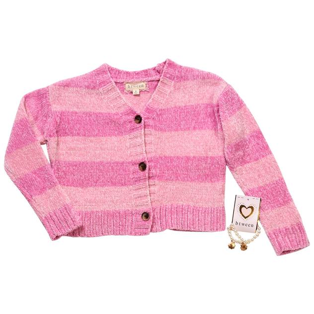 Girls (4-6x) BTween® Striped Chenille Cardigan w/ Bracelets