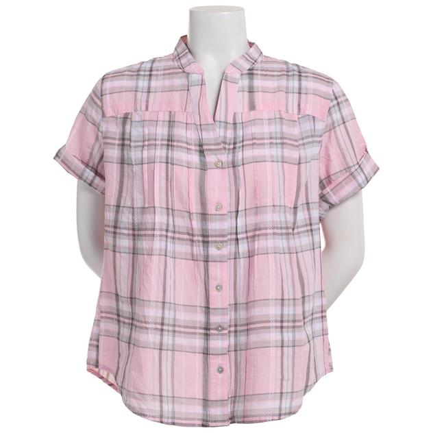 Womens Preswick & Moore® Short Sleeve Plaid Dobby Blouse