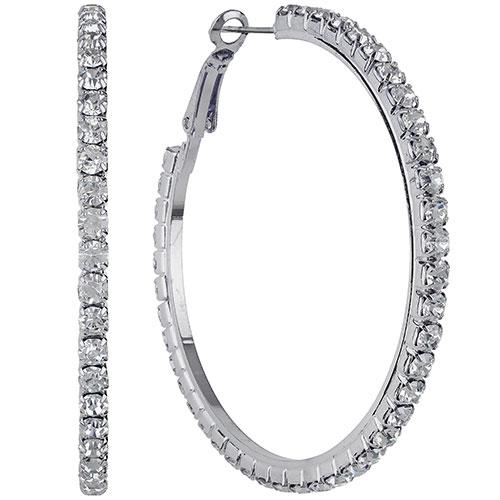 Silver-Tone Pave Crystal Clutchless Hoop Earrings