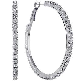 Silver-Tone Pave Crystal Clutchless Hoop Earrings
