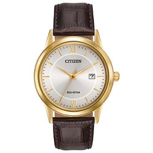 Mens Citizen(R) Silver Dial Brown Leather Strap Watch - AW1232-04A