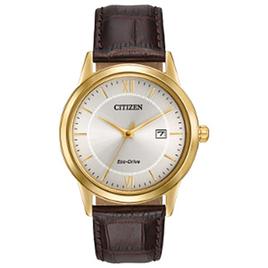 Mens Citizen(R) Silver Dial Brown Leather Strap Watch - AW1232-04A