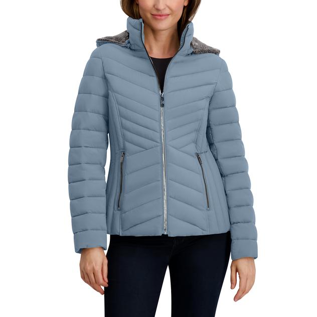 Plus Size Nautica Stretch Puffer Jacket with Faux Fur Lined Hood