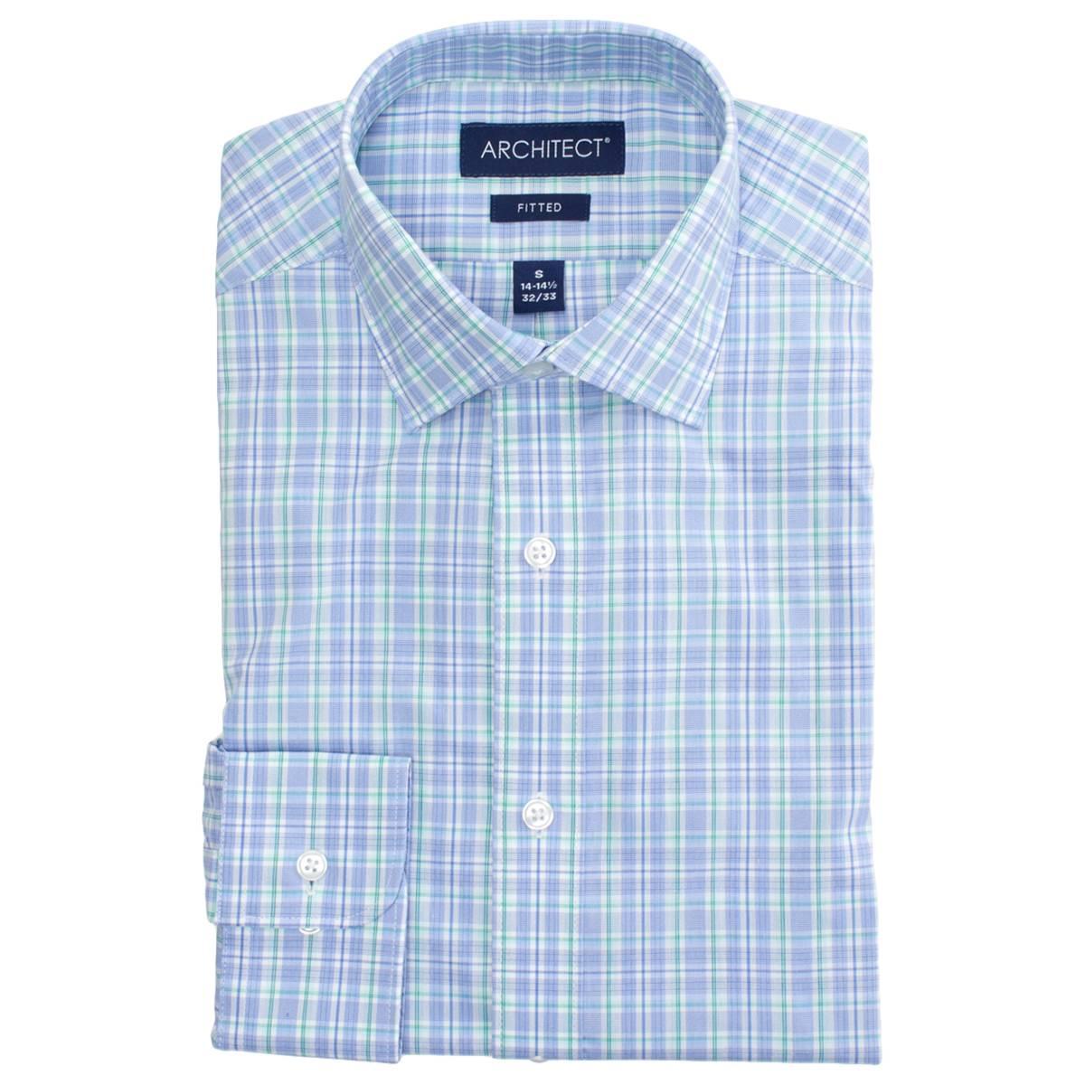 Mens Architect(R) Fitted Plaid Dress Shirt - Blue/Green
