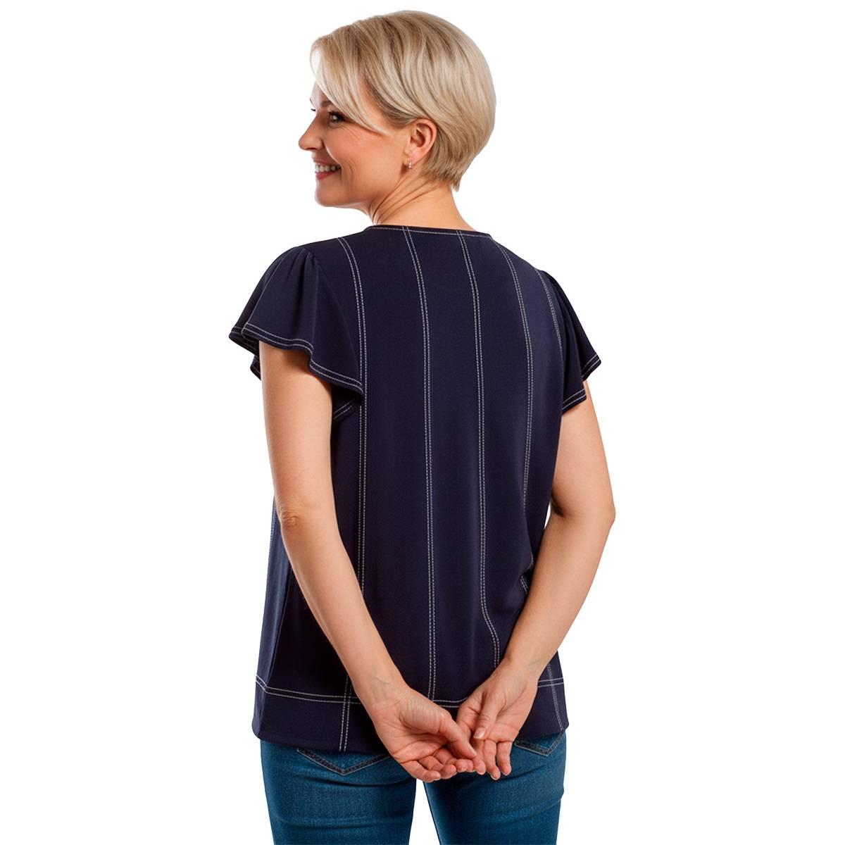 Womens Adrianna Papell Flutter Sleeve Stitch Detail Blouse