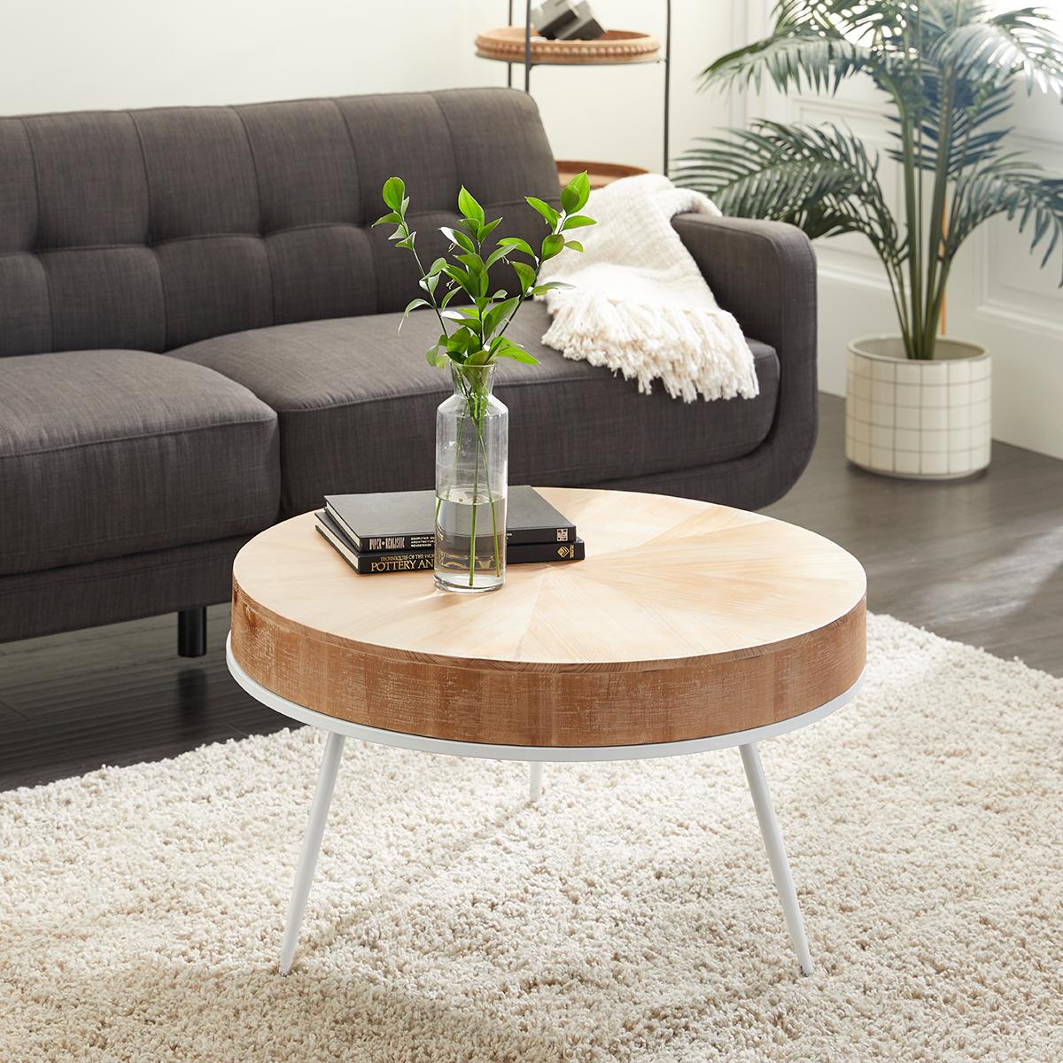 9th & Pike® Natural Wood And Iron Modern Coffee Table