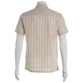 Mens Visitor Textured Cotton Button Down Shirt - Natural/White