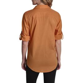 Womens DKNY Roll Tab Sleeve Solid Casual Button Down