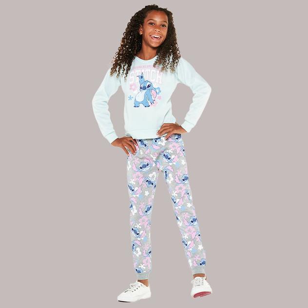 Girls (7-12) Disney Stitch Ohana Sweatshirt & Joggers Set