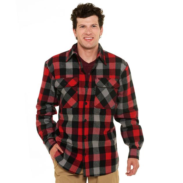 Mens FiveBrother® Long Sleeve Flannel Shirt - Burgundy/Black