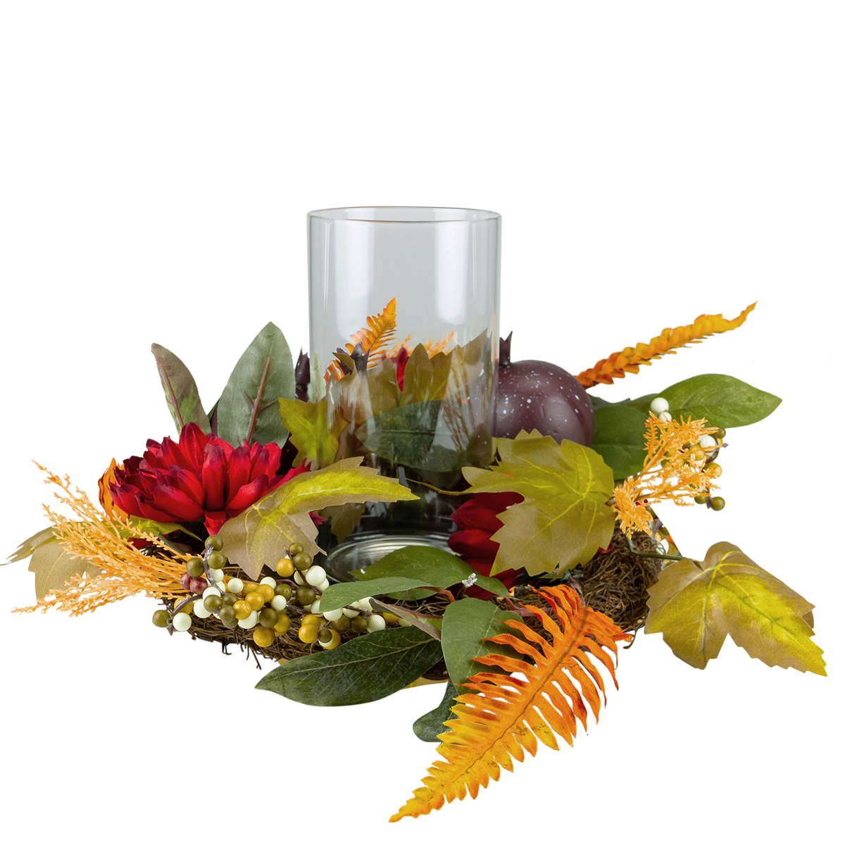 Northlight Mums with Pomegranate Candle Holder Centerpiece