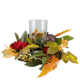 Northlight Mums with Pomegranate Candle Holder Centerpiece