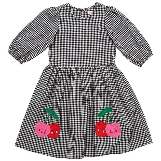 Girls (7-12) Japna Girls Cherry Appliqué Gingham Dress